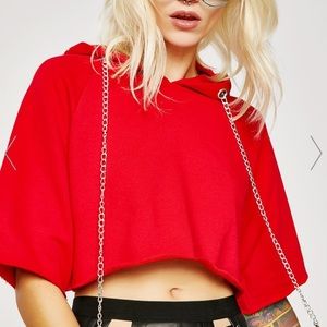 Red crop top chained hoodie
